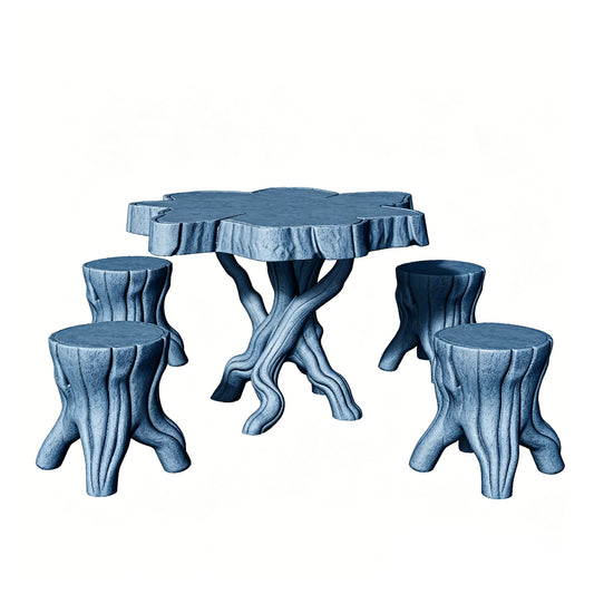 MRY-SFW LYTS515 3D Printed Irregular Tree Stump Table & Stool Set, Unpainted White Resin, Miniature Diorama Scene Accessories