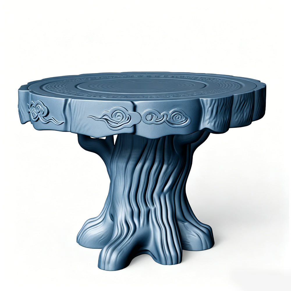 MRY-SFW LYTS516 3D Printed Chinese Tree Root Carved Table & Stool Set, Unpainted White Resin, Miniature Ancient Architecture Garden Diorama Accessories