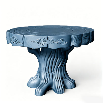 MRY-SFW LYTS516 3D Printed Chinese Tree Root Carved Table & Stool Set, Unpainted White Resin, Miniature Ancient Architecture Garden Diorama Accessories