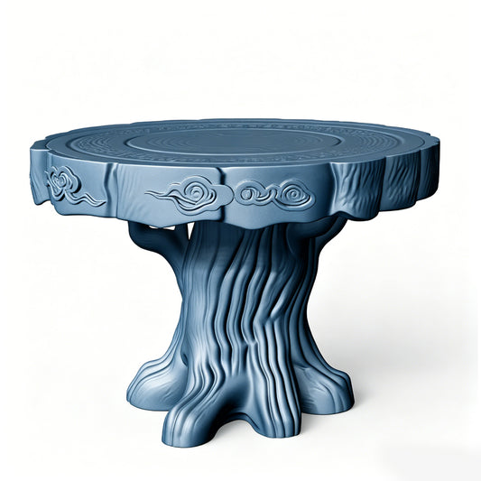 MRY-SFW LYTS516 3D Printed Chinese Tree Root Carved Table & Stool Set, Unpainted White Resin, Miniature Ancient Architecture Garden Diorama Accessories