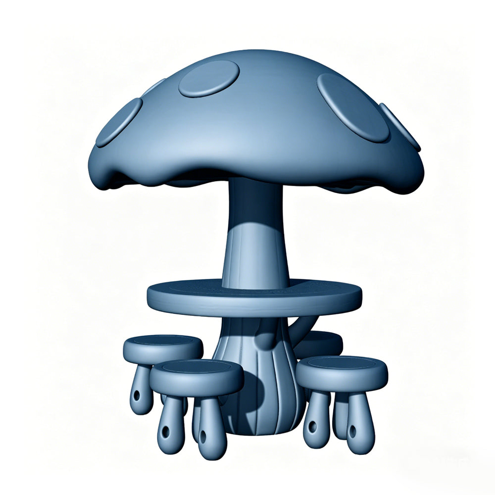 MRY-SFW LYTS518 3D Printed Cartoon Mushroom Table & Stool Set, Unpainted White Resin, Miniature Fairy Tale Garden Diorama Accessories