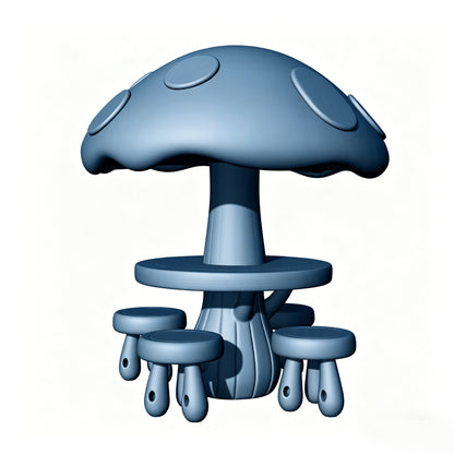 MRY-SFW LYTS518 3D Printed Cartoon Mushroom Table & Stool Set, Unpainted White Resin, Miniature Fairy Tale Garden Diorama Accessories