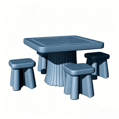 MRY-SFW LYTS519 3D Printed Chinese Tree Stump Square Table & Stool Set, Unpainted White Resin, Miniature Garden Diorama Accessories