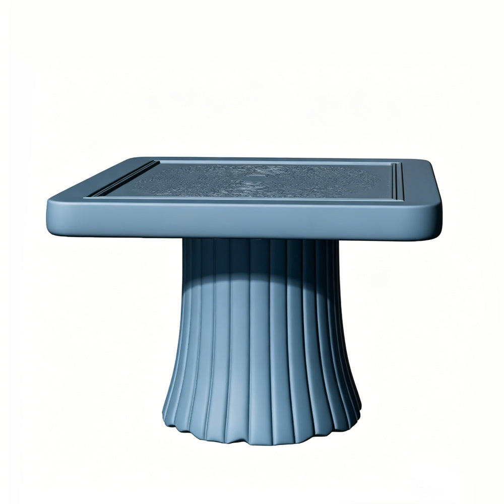 MRY-SFW LYTS519 3D Printed Chinese Tree Stump Square Table & Stool Set, Unpainted White Resin, Miniature Garden Diorama Accessories