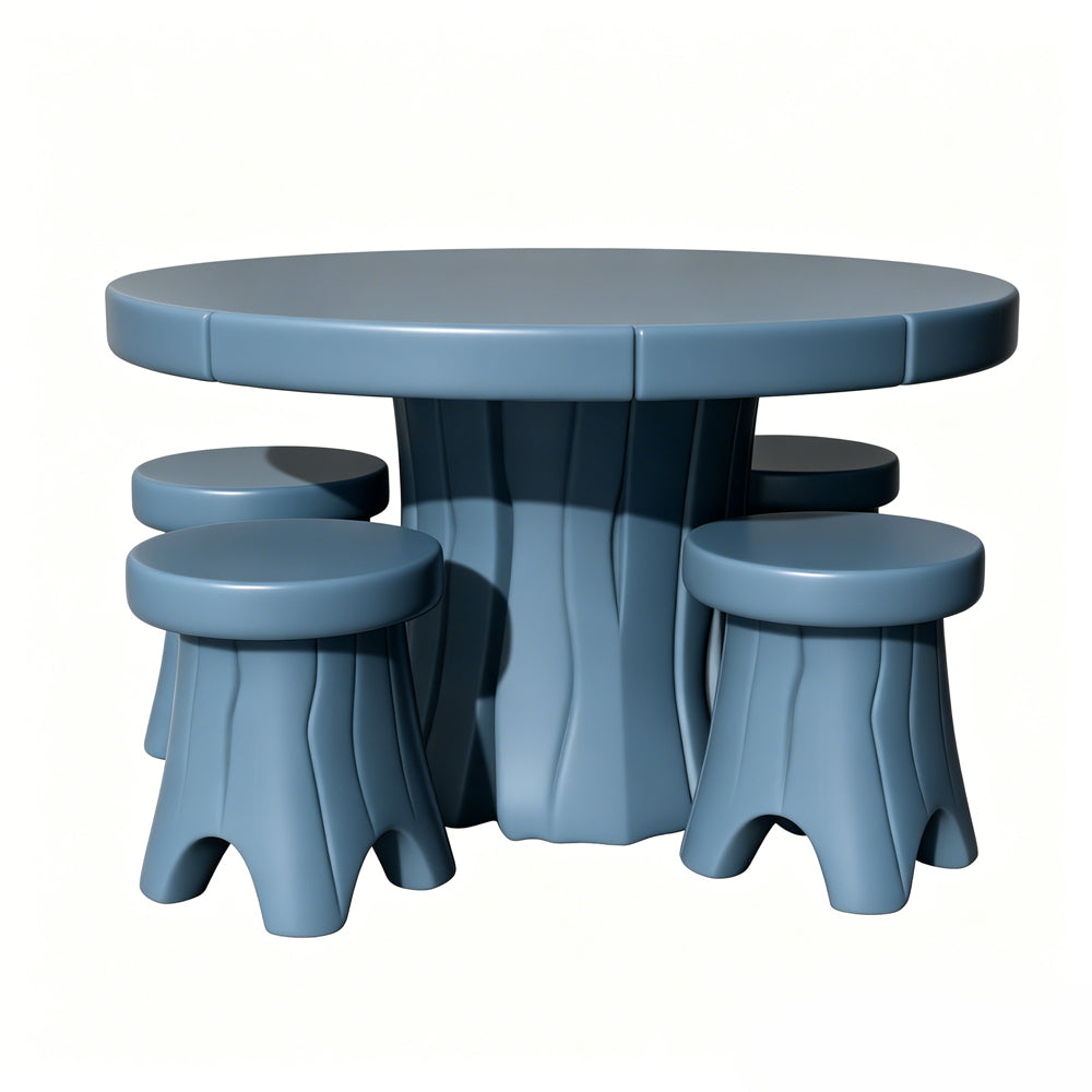 MRY-SFW LYTS521 3D Printed Tree Root Round Table & Stool Set, Unpainted White Resin, Miniature Garden Diorama Accessories