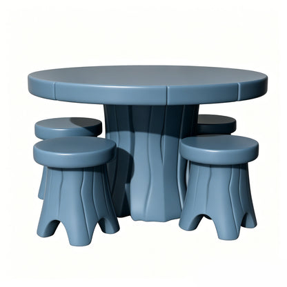 MRY-SFW LYTS521 3D Printed Tree Root Round Table & Stool Set, Unpainted White Resin, Miniature Garden Diorama Accessories