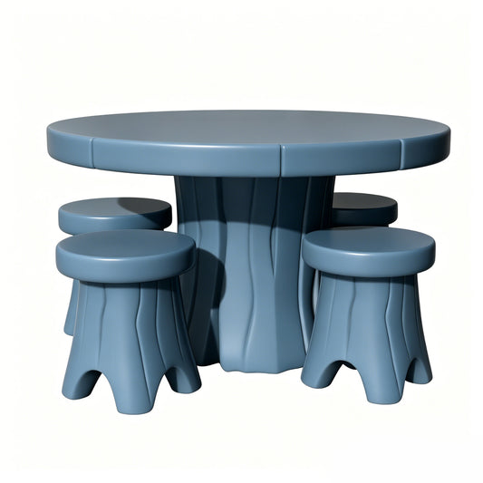 MRY-SFW LYTS521 3D Printed Tree Root Round Table & Stool Set, Unpainted White Resin, Miniature Garden Diorama Accessories