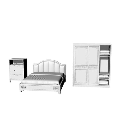 MRY-SFW LYTS542 3D Printed New Chinese Style Bedroom Furniture Set, Unpainted White Resin, Miniature Dollhouse Diorama Accessories