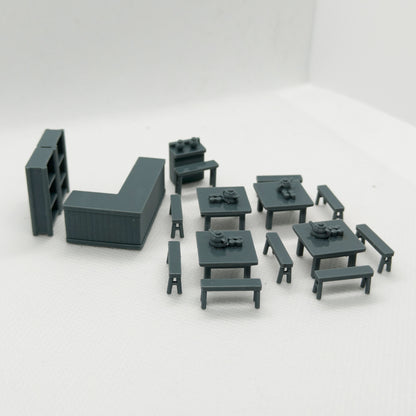 Yao's Studio LYTS019 Miniature Scene Inn Interior Dining Table Chairs And Bar Counter Model Set