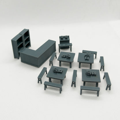 Yao's Studio LYTS019 Miniature Scene Inn Interior Dining Table Chairs And Bar Counter Model Set