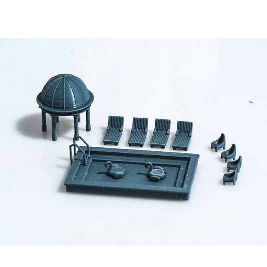 Yao's Studio LYTS023 Scale Outdoor Leisure, Swimming Pool, Swimming Ring, Leisure Chair, 3D Railway Scene