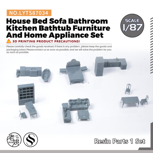 Yao's Studio LYTS034 Miniature Scene Of House Bed Sofa Bathroom Kitchen Bathtub Furniture And Home Appliance Set Interior Components Of The House