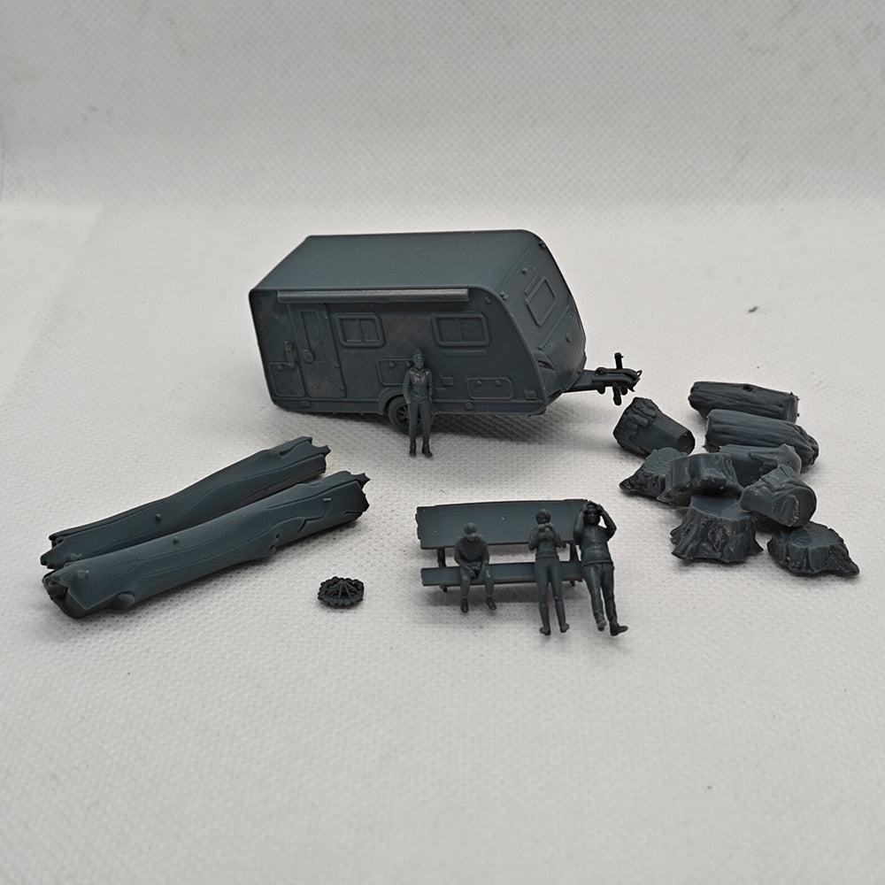 Yao's Studio LYTS052 3D Model Railway Train Scenery Campers Picnic Tables Logs and Campfire