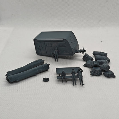 Yao's Studio LYTS052 3D Model Railway Train Scenery Campers Picnic Tables Logs and Campfire