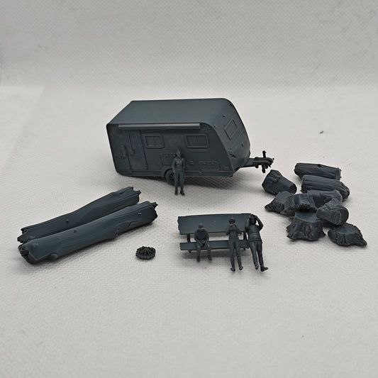 Yao's Studio LYTS052 3D Model Railway Train Scenery Campers Picnic Tables Logs and Campfire