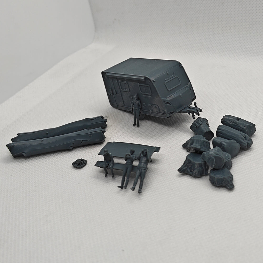 Yao's Studio LYTS052 3D Model Railway Train Scenery Campers Picnic Tables Logs and Campfire