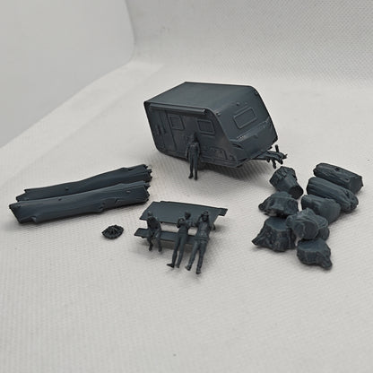 Yao's Studio LYTS052 3D Model Railway Train Scenery Campers Picnic Tables Logs and Campfire