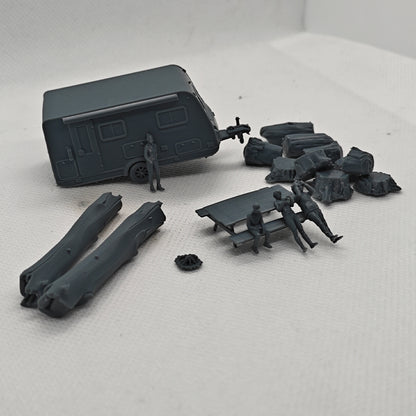 Yao's Studio LYTS052 3D Model Railway Train Scenery Campers Picnic Tables Logs and Campfire