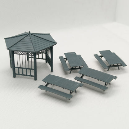 Yao's Studio LYTS056 Miniature Scene 5-Piece Set Town Park 3D Picnic Table Models For Railway Train Scenery