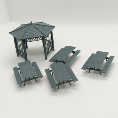 Yao's Studio LYTS056 Miniature Scene 5-Piece Set Town Park 3D Picnic Table Models For Railway Train Scenery