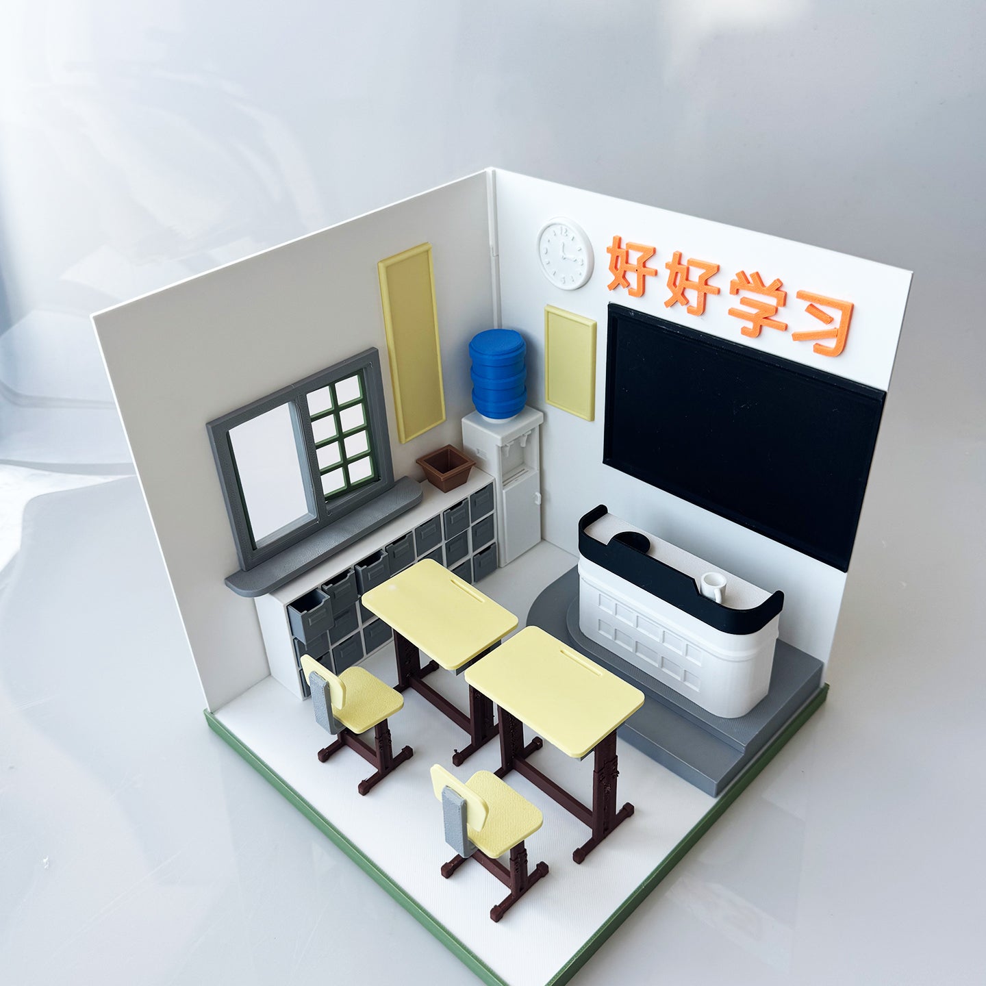 RHF121007 1/12 Classroom Window Scene 3D Printing DIY Miniature Scenes Dollhouse Frame Creative Decorations Desktop Scenarios Mini Models 12-Inch BJD OB Doll Sunshine Classroom1