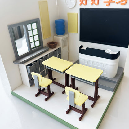 RHF121007 1/12 Classroom Window Scene 3D Printing DIY Miniature Scenes Dollhouse Frame Creative Decorations Desktop Scenarios Mini Models 12-Inch BJD OB Doll Sunshine Classroom1