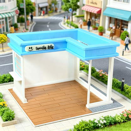 RHF0404 Pastel Blue Storefront Miniature Frame, Single-Side Display Box for Diorama Desktop Ornament Creative DIY Hut Dollhouse Background House Model Home Background Miniature Model