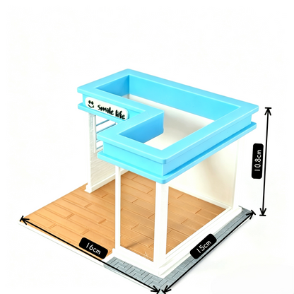 RHF0404 Pastel Blue Storefront Miniature Frame, Single-Side Display Box for Diorama Desktop Ornament Creative DIY Hut Dollhouse Background House Model Home Background Miniature Model