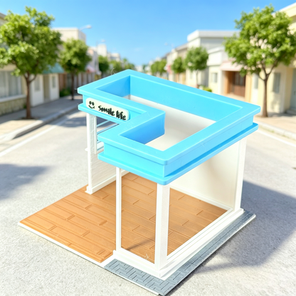 RHF0404 Pastel Blue Storefront Miniature Frame, Single-Side Display Box for Diorama Desktop Ornament Creative DIY Hut Dollhouse Background House Model Home Background Miniature Model