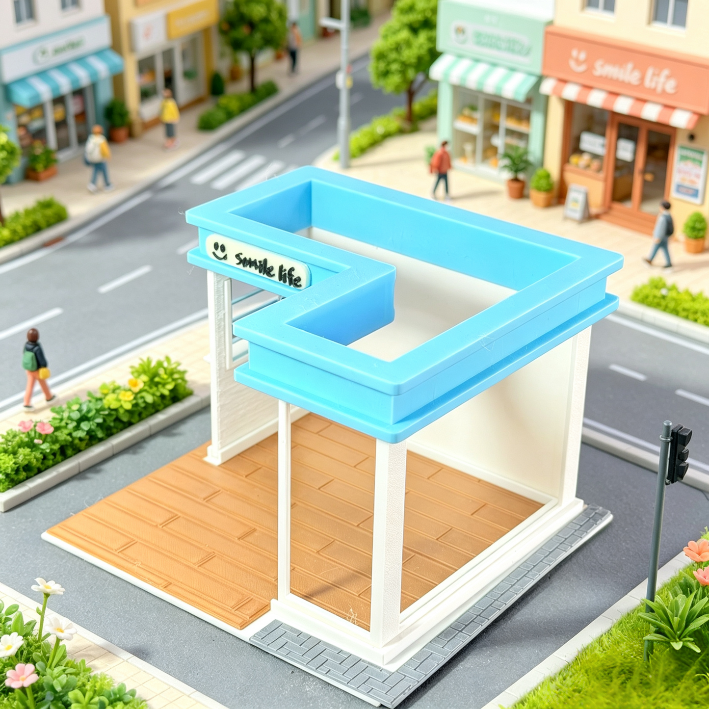 RHF0404 Pastel Blue Storefront Miniature Frame, Single-Side Display Box for Diorama Desktop Ornament Creative DIY Hut Dollhouse Background House Model Home Background Miniature Model