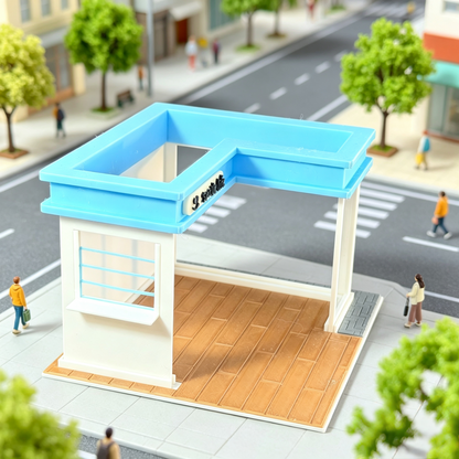 RHF0404 Pastel Blue Storefront Miniature Frame, Single-Side Display Box for Diorama Desktop Ornament Creative DIY Hut Dollhouse Background House Model Home Background Miniature Model