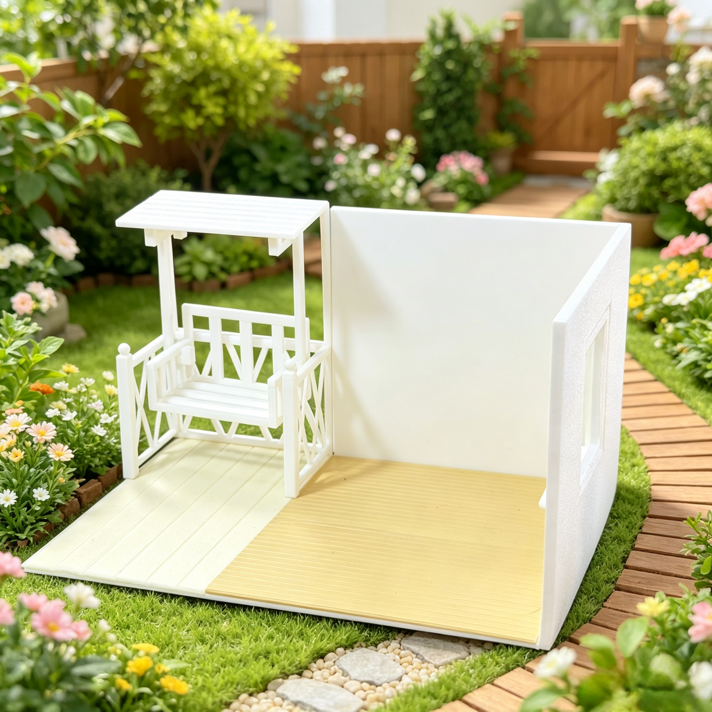 RHF0411 Cottagecore Style Miniature Scene Frame, Single-Side Display Empty Room, Universal Base for Dollhouse/Action Figure Scenes Desktop Ornament Creative DIY Hut