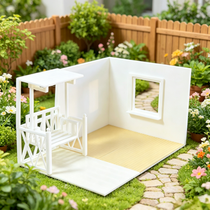 RHF0411 Cottagecore Style Miniature Scene Frame, Single-Side Display Empty Room, Universal Base for Dollhouse/Action Figure Scenes Desktop Ornament Creative DIY Hut