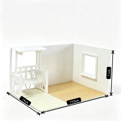 RHF0411 Cottagecore Style Miniature Scene Frame, Single-Side Display Empty Room, Universal Base for Dollhouse/Action Figure Scenes Desktop Ornament Creative DIY Hut