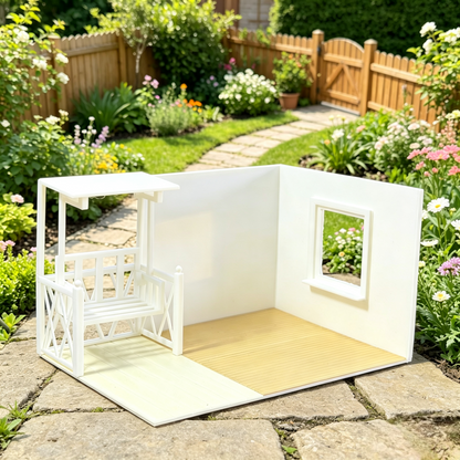 RHF0411 Cottagecore Style Miniature Scene Frame, Single-Side Display Empty Room, Universal Base for Dollhouse/Action Figure Scenes Desktop Ornament Creative DIY Hut