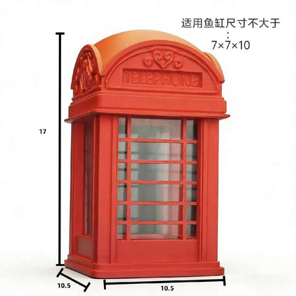 RHF-220 Red Vintage Telephone Booth Red Vintage Phone Booth Fish Tank Exterior Decoration Protective Cover, Miniature Scene Creation, Blind Box Figurine Display Storage Rack, Desk Ornament