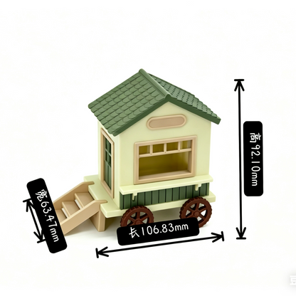 RHF345 Pastoral Style Wooden Mobile Cabin Model Pastoral Style Wooden Mobile Miniature House, Wheeled Design