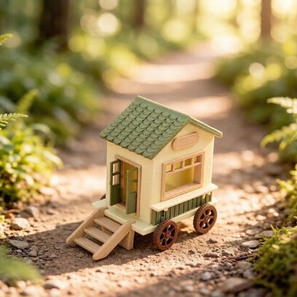 RHF345 Pastoral Style Wooden Mobile Cabin Model Pastoral Style Wooden Mobile Miniature House, Wheeled Design