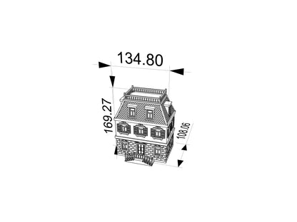 RHF351 Vintage European Style Bright Yellow Three-Story Villa Model European Retro Bright Yellow Three-Story Villa Miniature with Terrace & Steps for Diorama