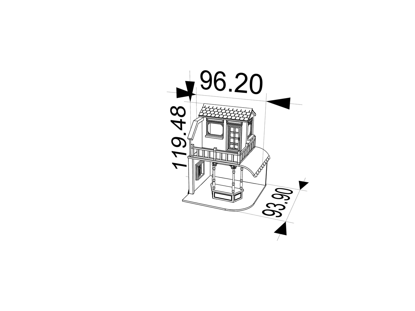 RHF353 Vintage Rural Double-Story Small Shop Model Vintage Countryside Two-Story Shop Miniature Building with Balcony & Awning for Diorama