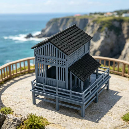 RHF354 Japanese Style Waterside Tea House Model Japanese Style Waterside Tea House Miniature Building with Terrace for Diorama