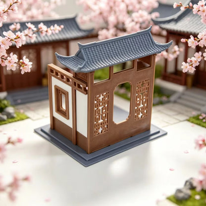 RHF356 Suzhou Garden Miniature Half Pavilion Model Mini Suzhou Garden Half-Pavilion, Hollow Carved Doors & Windows, Diorama Accessory