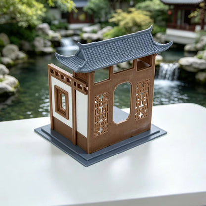 RHF356 Suzhou Garden Miniature Half Pavilion Model Mini Suzhou Garden Half-Pavilion, Hollow Carved Doors & Windows, Diorama Accessory