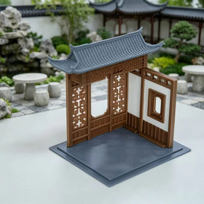 RHF356 Suzhou Garden Miniature Half Pavilion Model Mini Suzhou Garden Half-Pavilion, Hollow Carved Doors & Windows, Diorama Accessory