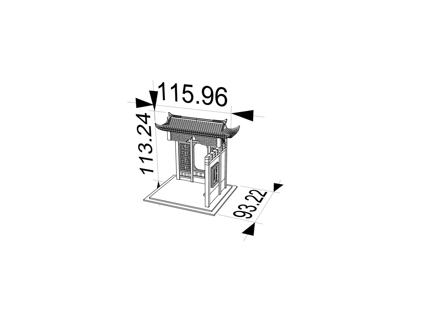 RHF356 Suzhou Garden Miniature Half Pavilion Model Mini Suzhou Garden Half-Pavilion, Hollow Carved Doors & Windows, Diorama Accessory