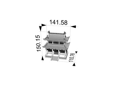 RHF359 Chinese Ancient Double-Story Pavilion Model Chinese Ancient Two-Story Pavilion Miniature Building with Double Eaves & Carved Windows for Diorama