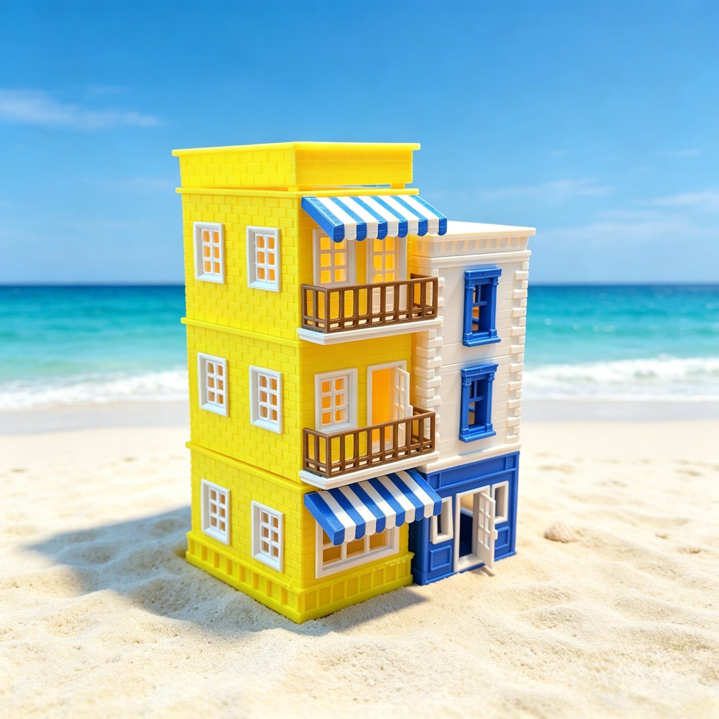 RHF360 Mediterranean Style Twin Street Cottage Model Mediterranean Style Twin Townhouse Street Scene Miniature with Color Block Design for Diorama