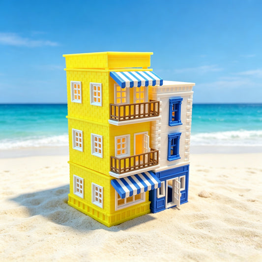 RHF360 Mediterranean Style Twin Street Cottage Model Mediterranean Style Twin Townhouse Street Scene Miniature with Color Block Design for Diorama