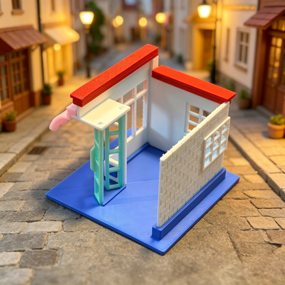RHF361 Macaron Color Corner Shop Miniature Building Model Macaron Color Street Corner Shop Miniature Building with Color Block Awning for Diorama