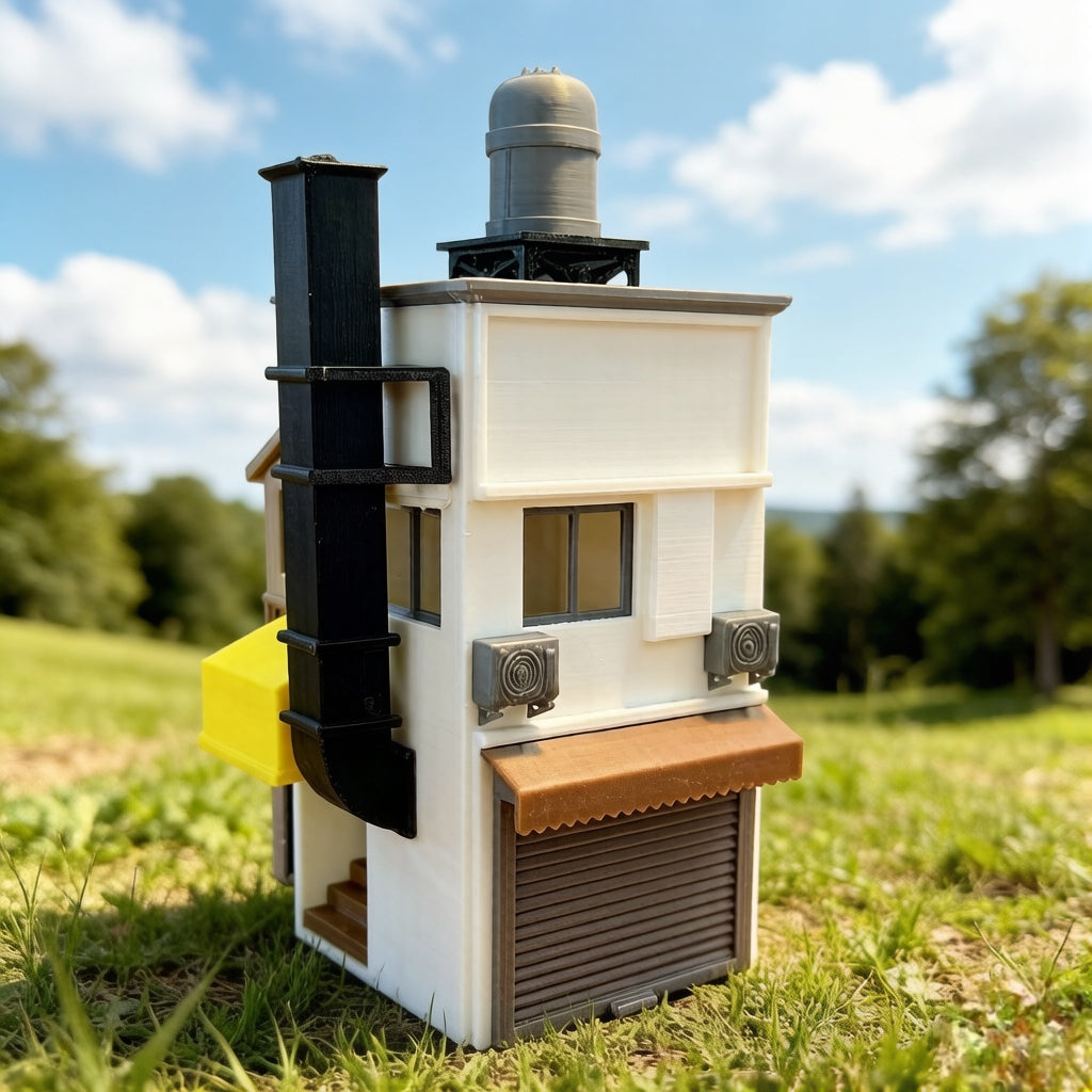 RHF362 Industrial Style Mini Factory Miniature Building Model Industrial Style Mini Factory Miniature Building with Chimney & Water Tank for Diorama